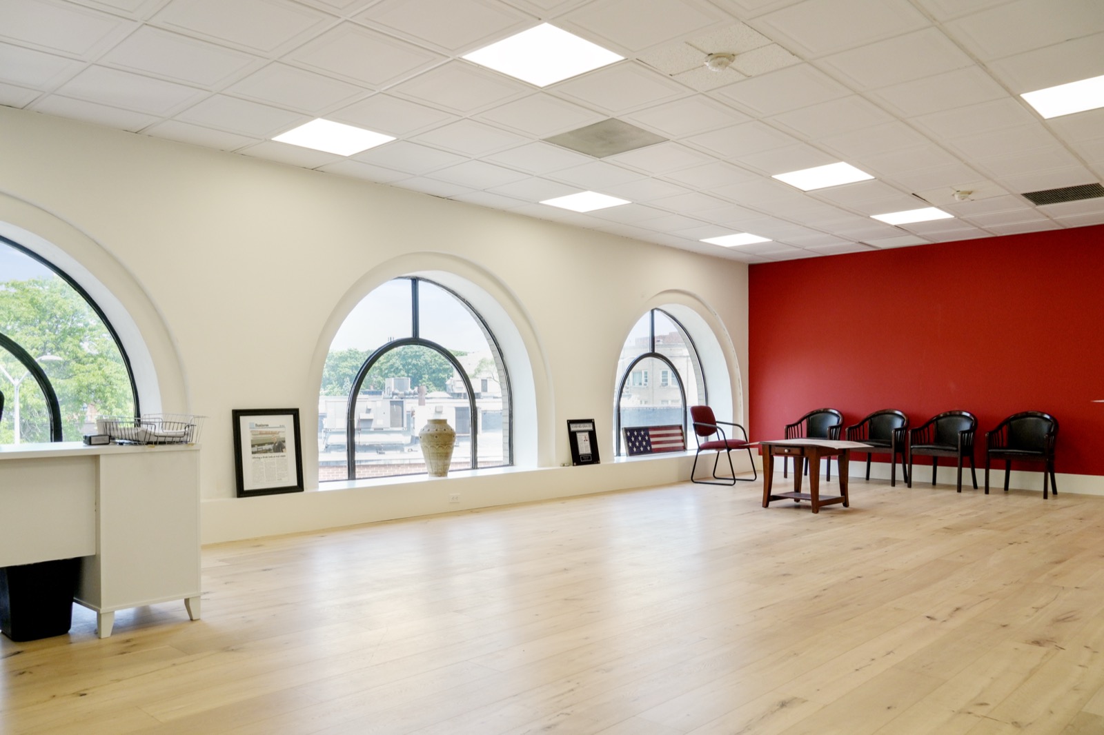 Office space with arched windows at 48 Wall Street, Norwalk